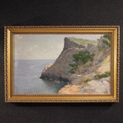 Spanish Signed Landscape Painting Sea View 