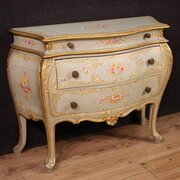 Venetian Lacquered, Painted And Gilded Dresser Chest Of Draw