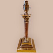 Antique Brass And Pink Onyx Table Lamp