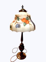 Edwardian Ormolu Table Lamp Painted Glass Shade 