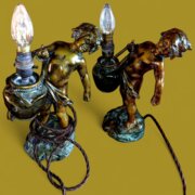 Pair Antique Bronzed French Cherub Table Lamps