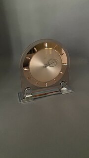 Art Deco Peach Glass & Chrome Mantel Clock 1930s