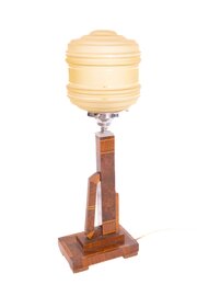 Art Deco Walnut & Inlaid Table Lamp & Shade