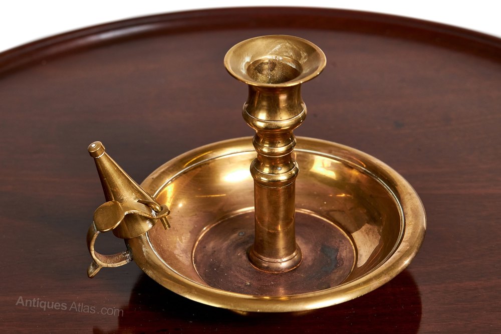 Antiques Atlas Style Brass Chamberstick With Snuffer
