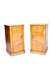 Pair Art Deco Maple Bedside Cupboards 1930s