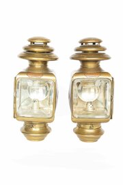 Pair Edwardian Veteran Car Brass Side Oil Lamps