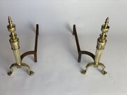 Pair Regency Brass & Iron Fire Dogs / Andirons