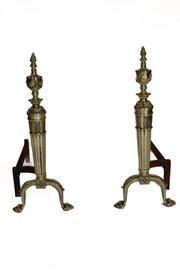 Pair Regency Brass & Iron Fire Dogs / Andirons