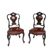 Pair Victorian Rosewood  carved side Chairs