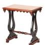 W1V mahogany & Ebonised Lyre end support table, 