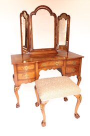 Walnut Queen Anne Style Dressing Table Circa 1930s