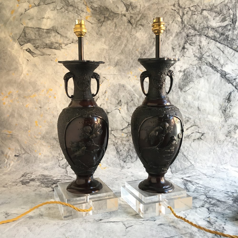 Antiques Atlas Pair Of Japanese Bronze Lamps Meiji Period