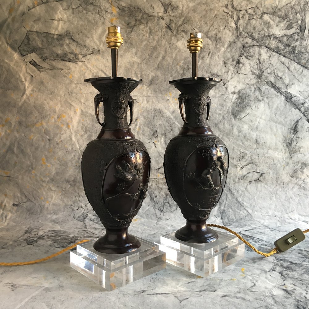 Antiques Atlas Pair Of Japanese Bronze Lamps Meiji Period
