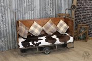 Vintage Mill Cart Cow Skin Bench