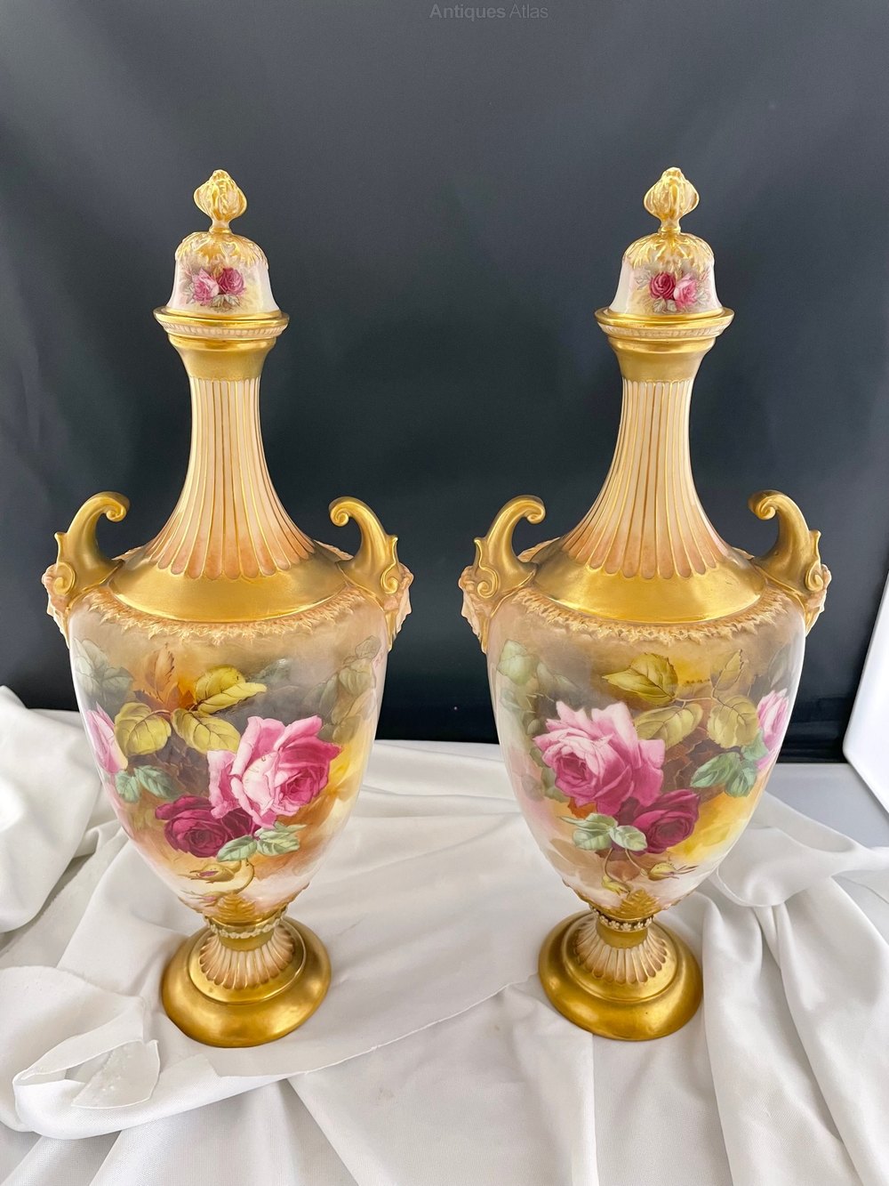 Antiques Atlas Royal Worcester Pair Of Rose Vases Signed Hart