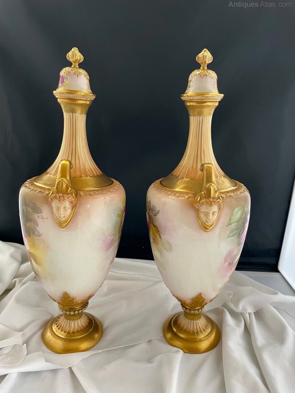 Antiques Atlas Royal Worcester Pair Of Rose Vases Signed Hart
