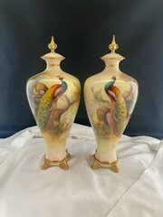 Royal Worcester Pair Of Vases Signed A Shuck