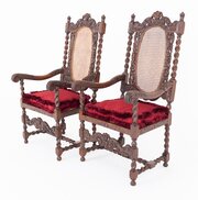 A Pair Of Cromwellian Style Oak Arm Chairs