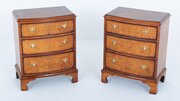 Pair Of Burr Walnut Bow Bedside Chests