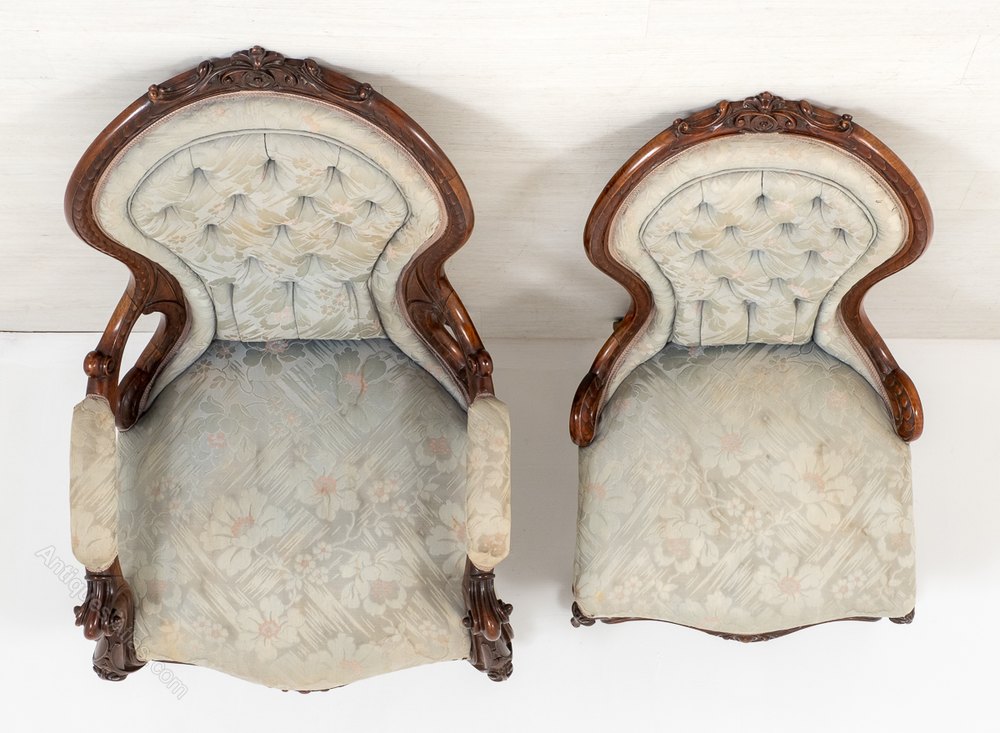 Pretty Pair Of Victorian His And Her Walnut Chairs Antiques Atlas
