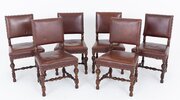 Set Of 6 Tudor Revival Oak Dining Chairs