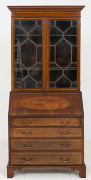 Sheraton Revival Mahogany Bureau Bookcase