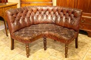 19thc Mahogany & Leather Button Back Corner Sofa