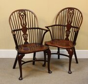 A Pair Of 19thc. Yew & Elm Windsor Chairs