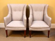 A Pair Of Late 19thc. Small Walnut Wing Armchairs