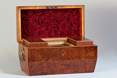 19th Century Burr Yew Wood Tea Caddy. T655