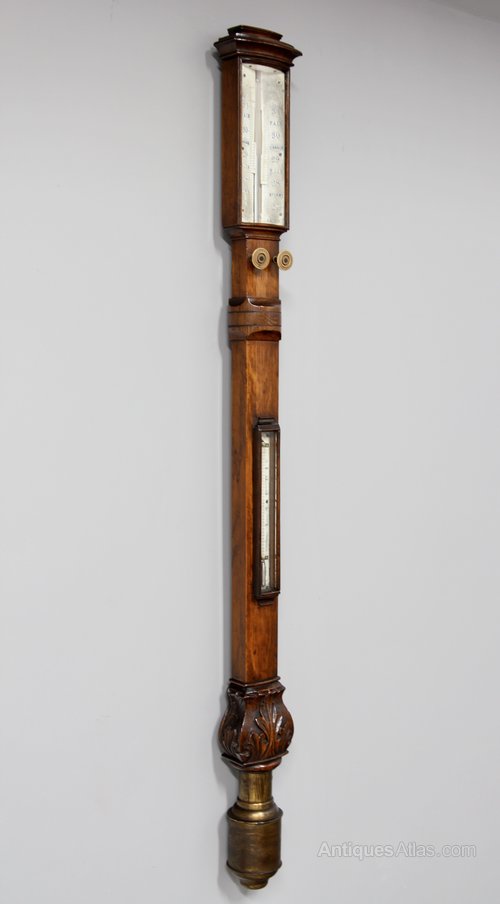Antique Bow Front Oak Stick Barometer V351
