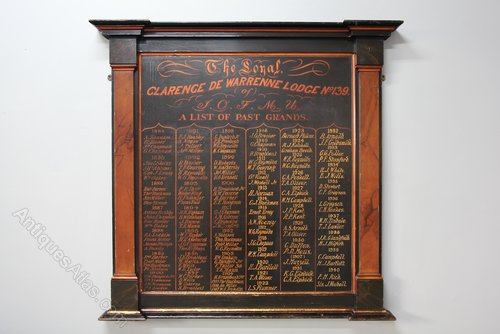 Antique Freemasonry Panelled List of Past Grands