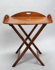 Antique Oval Oak Butlers Tray On Stand. U657