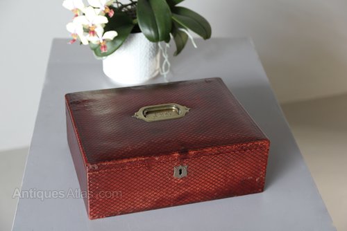 Antique Red Tooled Leather Writing Box