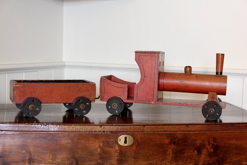 Vintage Wooden Toy Steam Engine and Truck V385