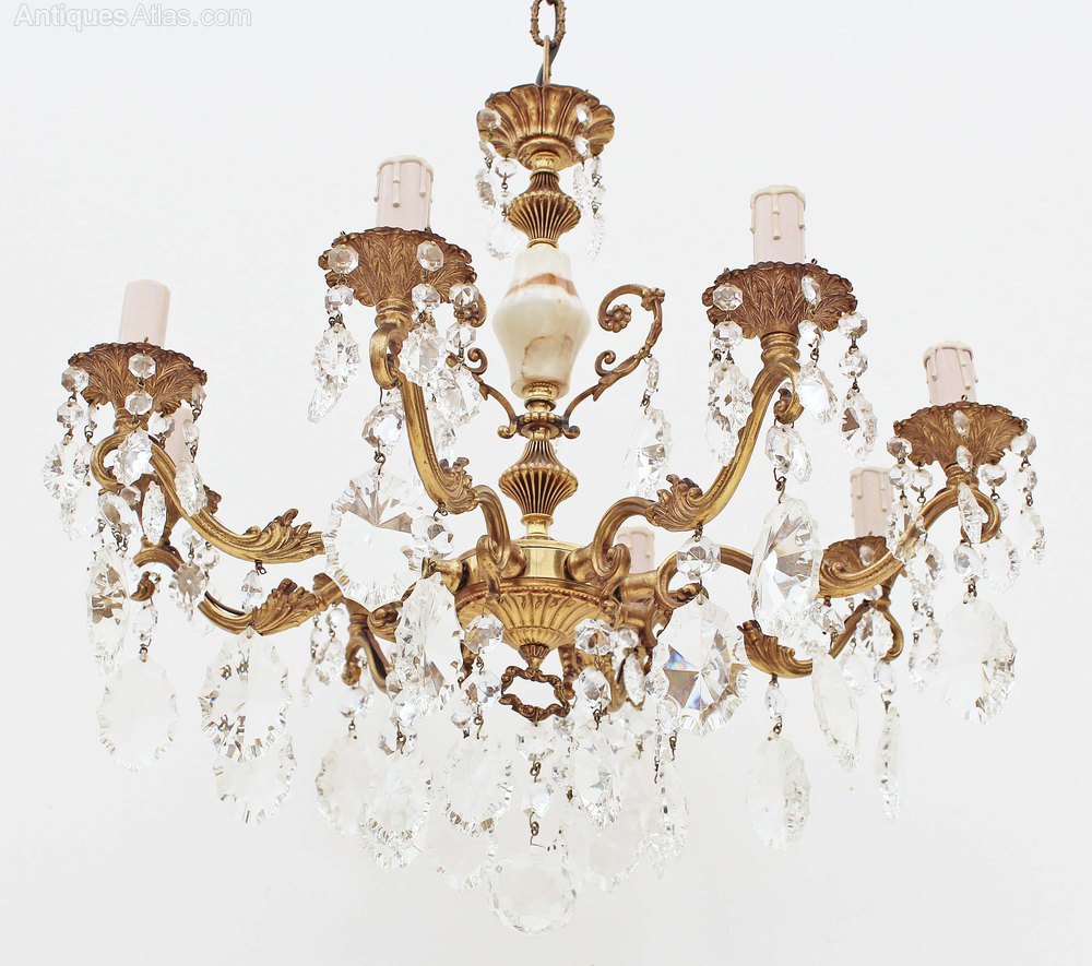 Antiques Atlas 8 Lamp Ormolu Brass Bronze Onyx Crystal Chandelier