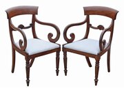 Antique 19th C. Pair Of Mahogany Scroll-Arm Chairs