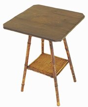 Antique Bamboo And Leather Side / Hall Lamp Table 
