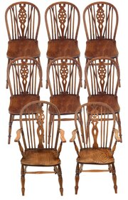 Antique C1910 Harlequin Set Of 8 Chairs