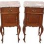 Antique Oak Pair of Marble-Top Bedside Tables