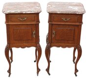 Antique Oak Pair Of Marble-Top Bedside Tables