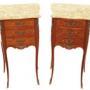 Antique Pair Marquetry Bedside Tables Marble 
