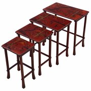 Antique C.1900 Japanese Red Lacquer 4 Side Tables