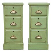 Pair Of Antique Vintage Green Bedside Tables