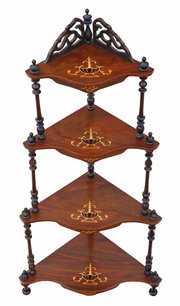 Victorian Inlaid Figured Walnut Corner Whatnot