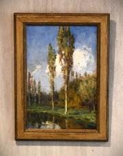 Oil painting of poplar trees
