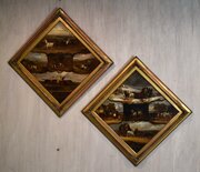Rare Pair Of Sporting Oil Paintings Of Horses Etc 