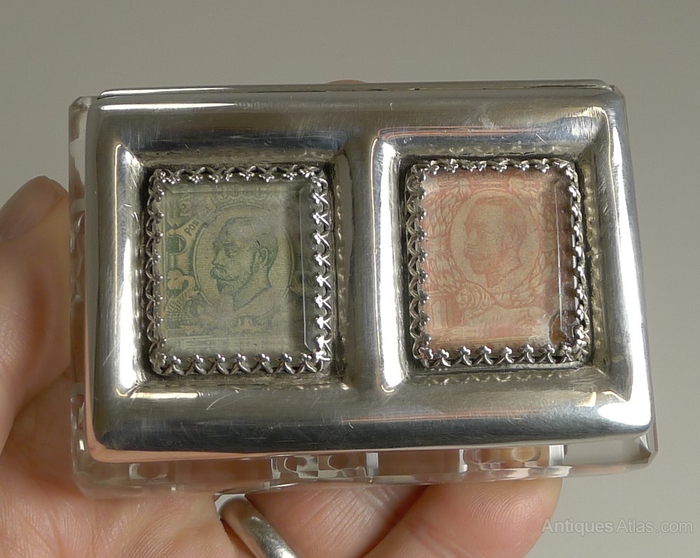 Antiques Atlas Crystal & Silver Double Postage Stamp Box 1902