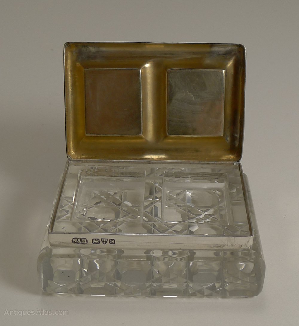 Antiques Atlas Crystal & Silver Double Postage Stamp Box 1902