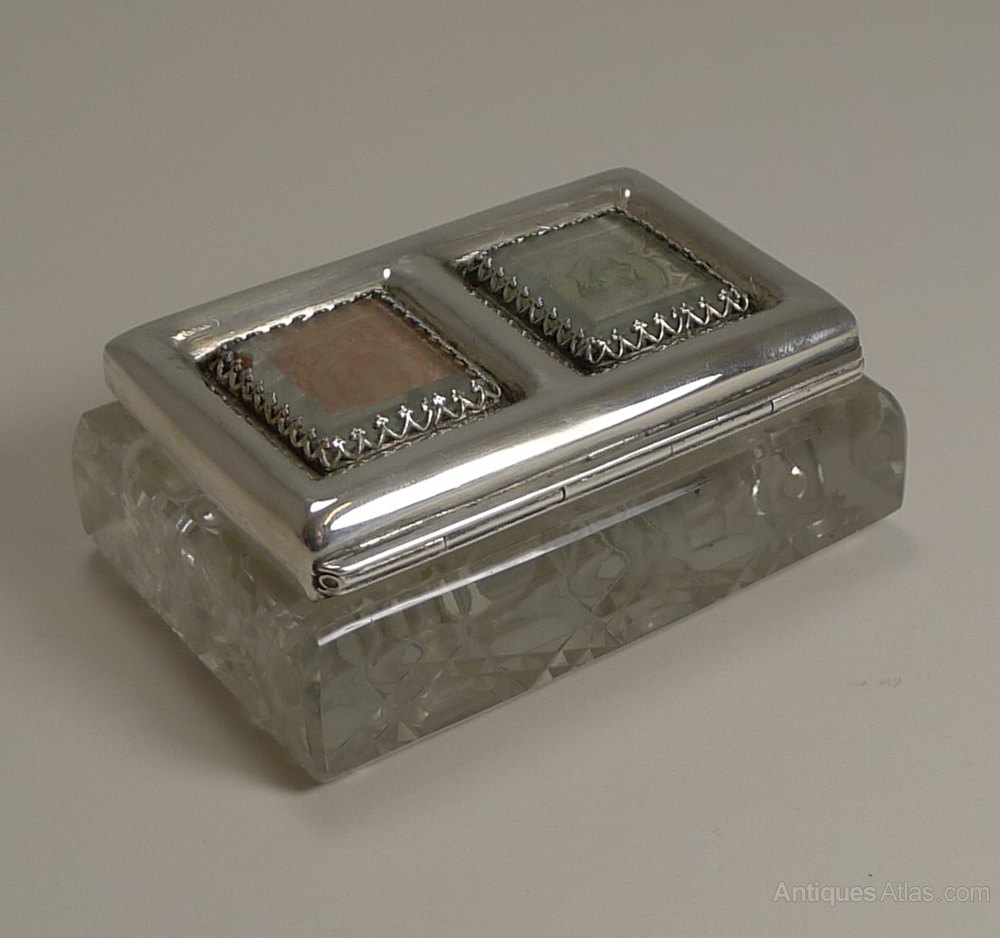Antiques Atlas Crystal & Silver Double Postage Stamp Box 1902
